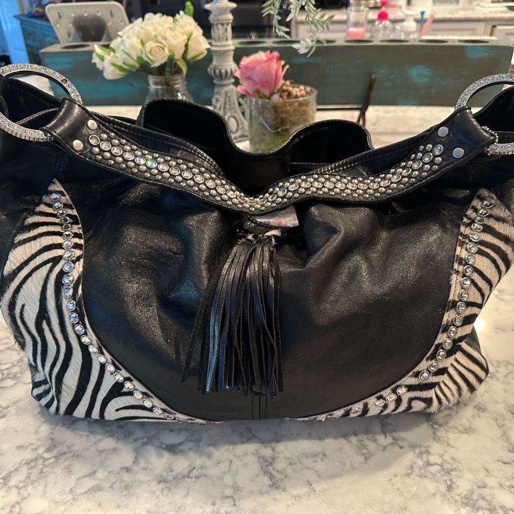 Raviani Black and White Zebra Shoulder Bag